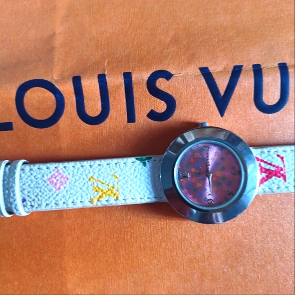 Vintage Authentic Louis Vuitton White Multicolor Monogram Watch Size 8 - Picture 4 of 5